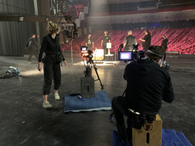 The film and stage crew on the set of The Solo Sessions