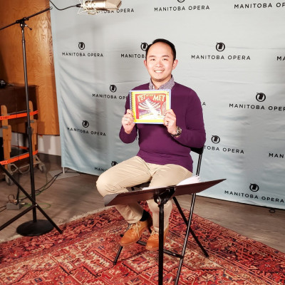 Paul Ong recording <i>Pet of the Met</i> in Tagalog for the Opera Storytime video series.