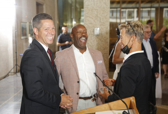 (L-R) Mayor Brian Bowman, Deputy Mayor Markus Chambers, and former board member, Dr. Bill Pope.
