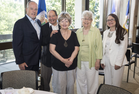 (L-R) Chorus members Don Larsen and Russ Foster; Jeanie Dubberly, former staff member; Celoris Miller and Christina Pyrz-Kowall, chorus members.